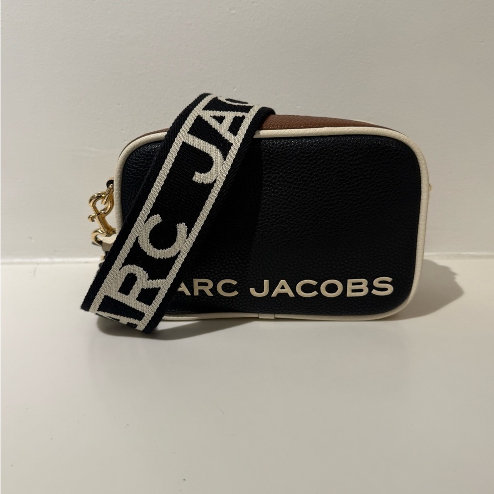 Marc Jacobs Black and Brown Crossbody Bag with Logo Strap